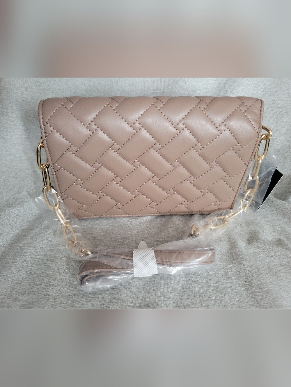 Forever 21 Quilted Woven Leather Crossbody Bag in Mauve Gold Chain Strap